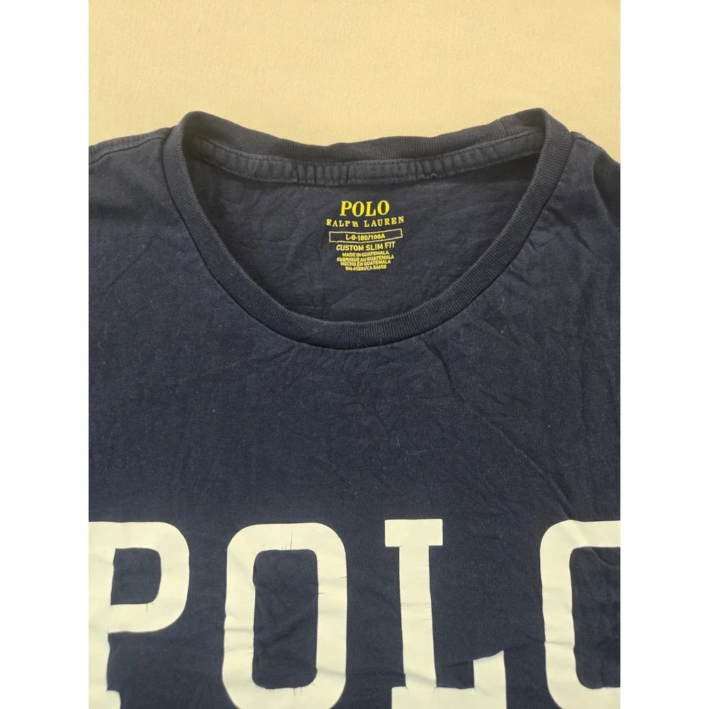 Polo Ralph Lauren Shirt Mens Large Navy Blue Custom Slim Fit Graphic Logo Tee